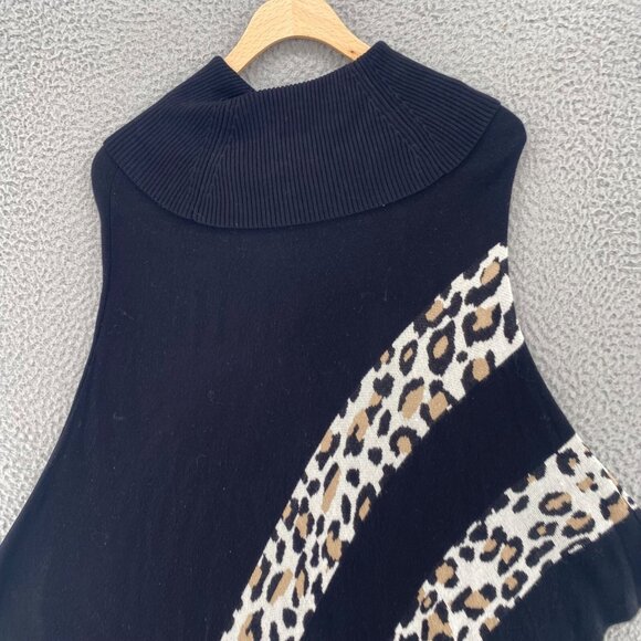 Chicos Sweater Womens Small Medium Black Leopard Print Detail Poncho Cowl Neck - Picture 4 of 9